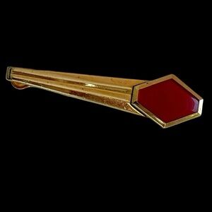 Vintage Signed Foster Goldtone Tie Clip With Red Stone